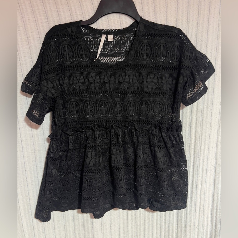 LC Lauren Conrad Black Lace Blouse